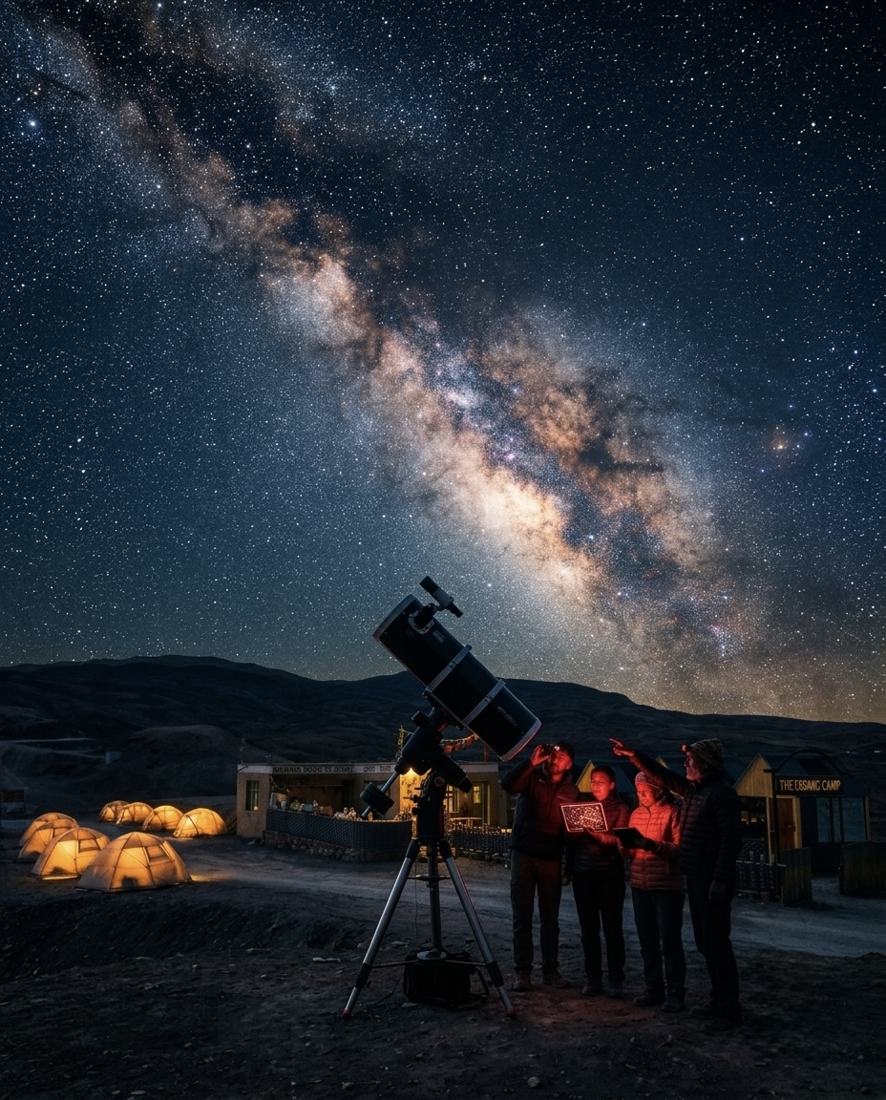 The Milky Way over Spiti Valley during a stargazing session at The Cosmic Camp, Langza
