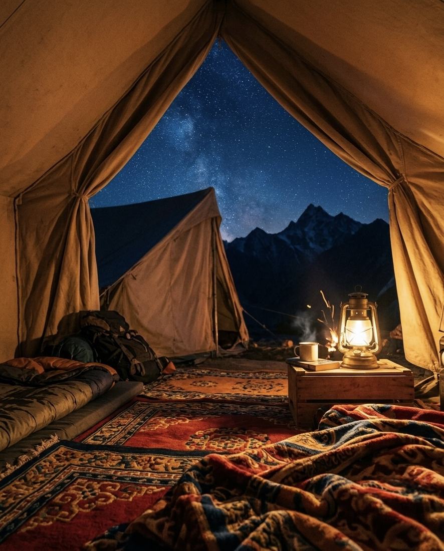 Wooden stargazing cabins at The Cosmic Camp in Langza village, Spiti Valley